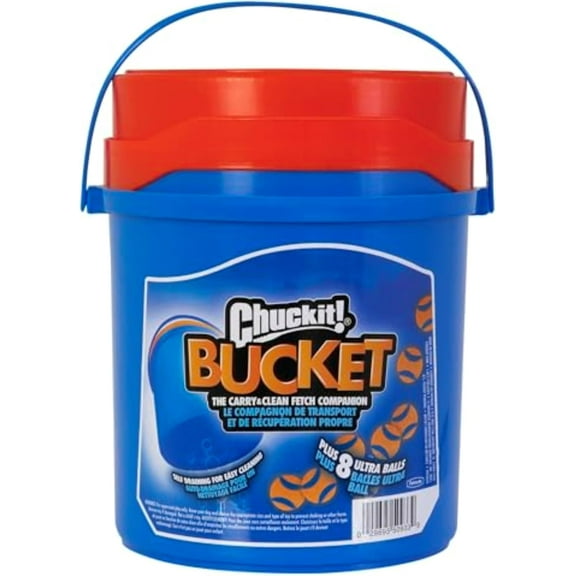 Chuckit! Ultra Ball Rubber Fetch Dog Toy with Carry and Clean Bucket, Includes 8 Medium (2.5") Ultra Balls, for Dogs 20-60 lb