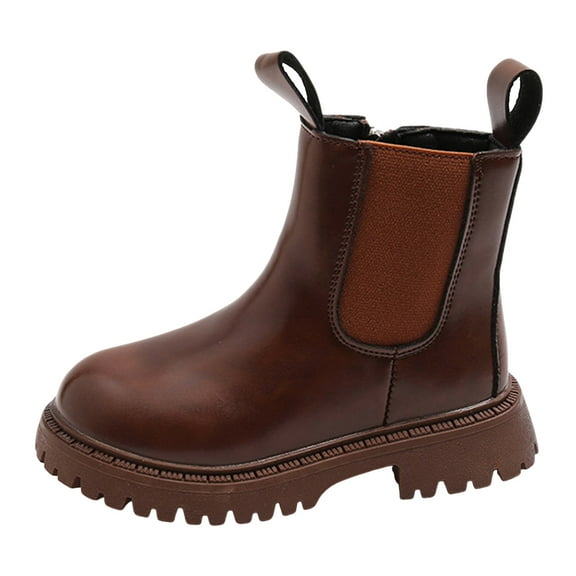 BOBOGOJP Kids Girls Ankle Boots Side Zipper Leather Chelsea Booties Winter Fall Waterproof Outdoor Toddlers Shoes Brown for Size 3
