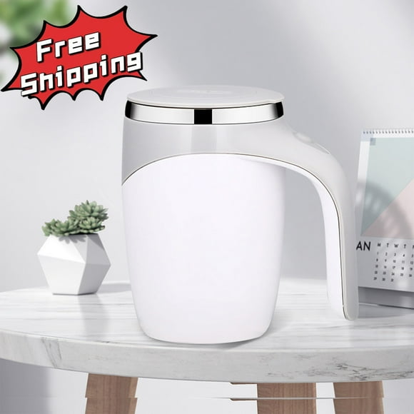 Self Stirring Coffee Mug, Self Heating Coffee Mug, Magnetic Automatic Stirring Coffee Mug, USB Rechargeable Electrics Mixing Mug, for Office, Coffee, Tea, Hot Chocolate, Milk 13oz/380ml (White)