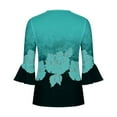 thumbnail image 5 of Womens Tops Ladies Top Floral Print V-Neck Short Sleeve Button T-Shirt Blue L, 5 of 5