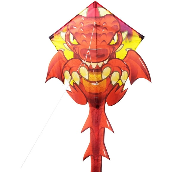 EOLO KITES Ready2Fly Pop Up 27" Diamond Kite, Dragon. Reusable Tote Included, Children Ages 4