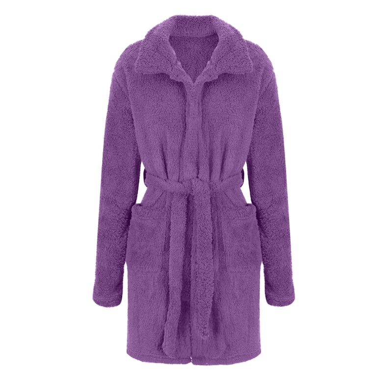 short fleece dressing gown jacket Hvobtty Womens Long Sleeve Soft Robe, Robes for Women, Women's Soft Solid Color Plush Hooded Bathrobe with Pockets Short Nightgown Robe Gray, S