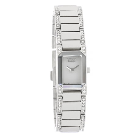 CITIZEN Women's EG2770-52A Ciena White Dial Eco-Drive Swarovski Crystal Steel Bracelet Power Reserve Watch