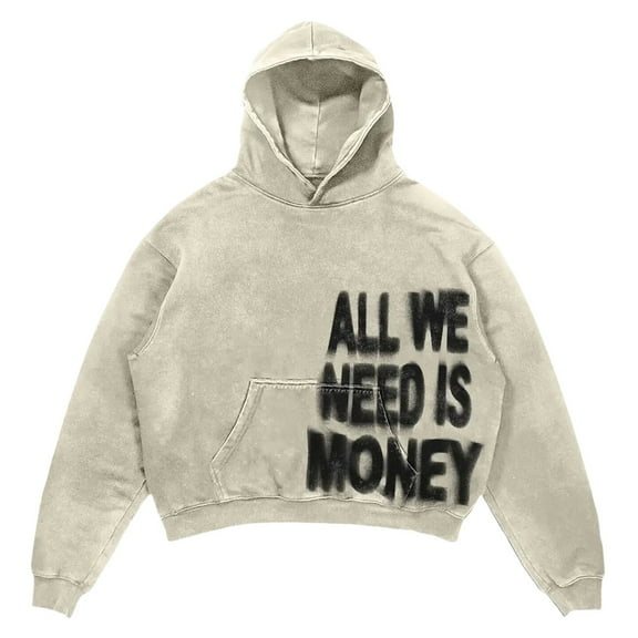 HNMKIU All Need Felpa Donna Con Cappuccio Giacca Con Stampa Lettere Sweatshirt Punk Streetwear Graphic Hoodies Beige,L