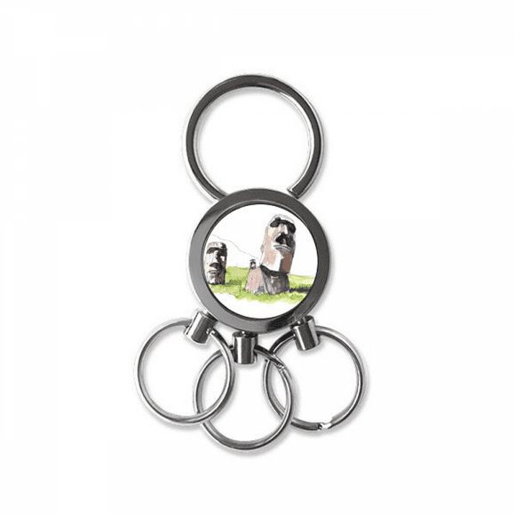 moai statues in easter island stainless steel metal key holder chain keychain