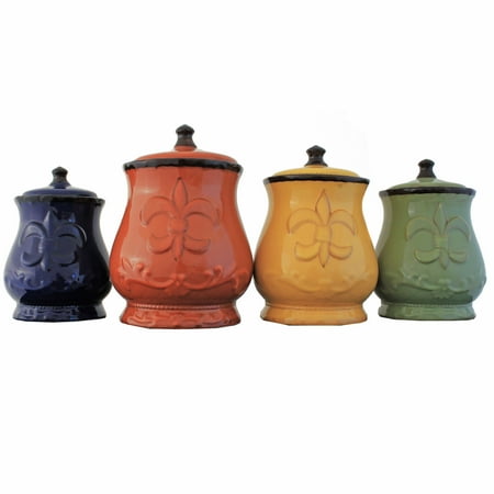 Fleur De Lis Spreader - ecWorld Enterprises, Inc. French Tradition Fleur-De-Lis Hand-painted 4-piece Food Storage Canister Set