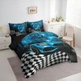thumbnail image 3 of Homewish Blue Chic Automobile Twin Bedding Sets 7-Piece, Modern Checkered Flag Bedding Comforter Set, Extreme Sports Lover Reversible Sheet Sets, Lightweight Room Decor, 3 of 7