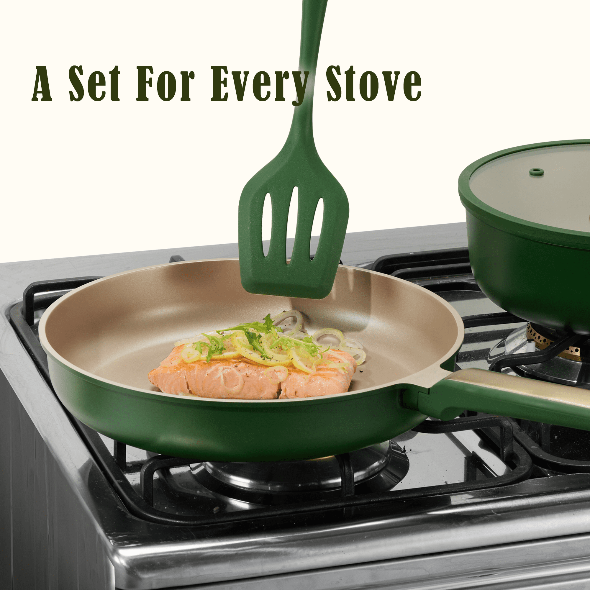 Carote Nonstick Frying Pan Set, 9.5" & 11" Skillets, Induction Compatible, Easy to Clean, Green