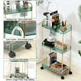 thumbnail image 3 of Movanne 3-Tier Rolling Acrylic Storage Cart with Hooks, Baskets & Lockable Wheels – Kitchen, Bathroom, Office（Geen), 3 of 7
