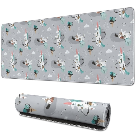 Long Mouse Pads for Desk,Gray Cartoon Unicorn Pattern Desk Mats on Top Of Desks, Desk Mouse Pad Extra Large with 3mm Non-Slip Base and Stitched Edge for Gaming,Office,Work,Home 31.5"x11.8"