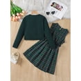 thumbnail image 5 of PureChapter Girls' Clothing Sets Long Sleeve Ribbed Cardigan & Plaid Sleeveless Pleated Dress 2-Piece Fall Outfit with Belt & Bow 7-8 Years, 5 of 9