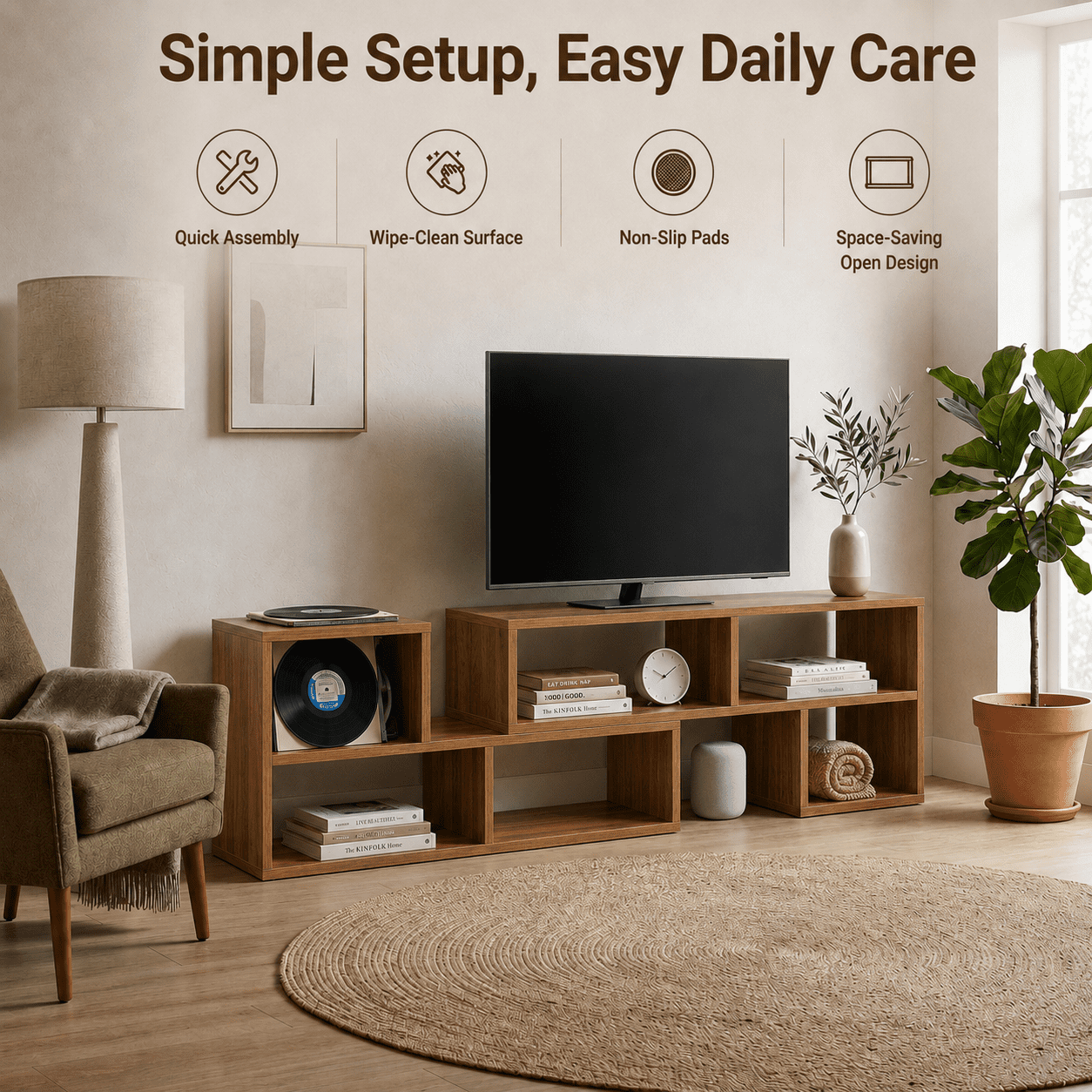 Aukfa Modular TV Stand for TVs up to 75",Free Combination Entertainment Center with Open Storage Shelves,Brown