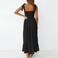 thumbnail image 5 of Drses Women's 2024 Summer Boho Spaghetti Strap Square Neck Solid Color Ruffle A Line Beach Long Maxi Dress, 5 of 6