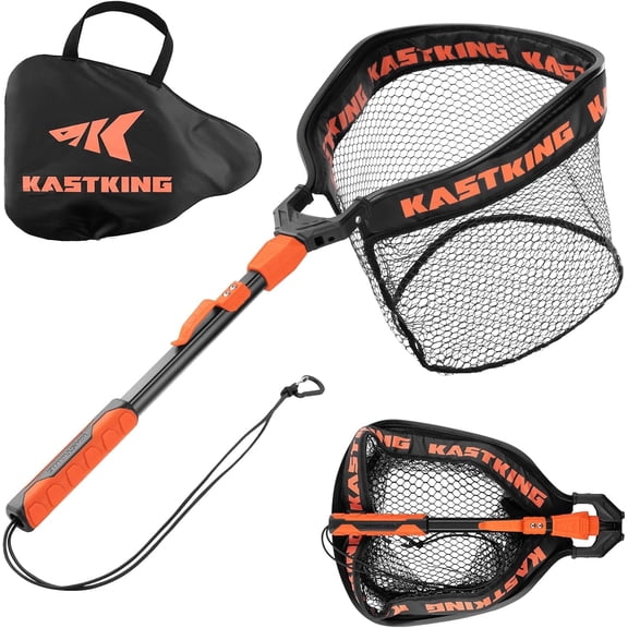 KastKing Fishing Net, 32" PVC Fishing Net with Aluminum Handle, Non-Slip Hi-Vis Grip, Storage Bag & Lanyard for Kayak, Lake & River Fishing