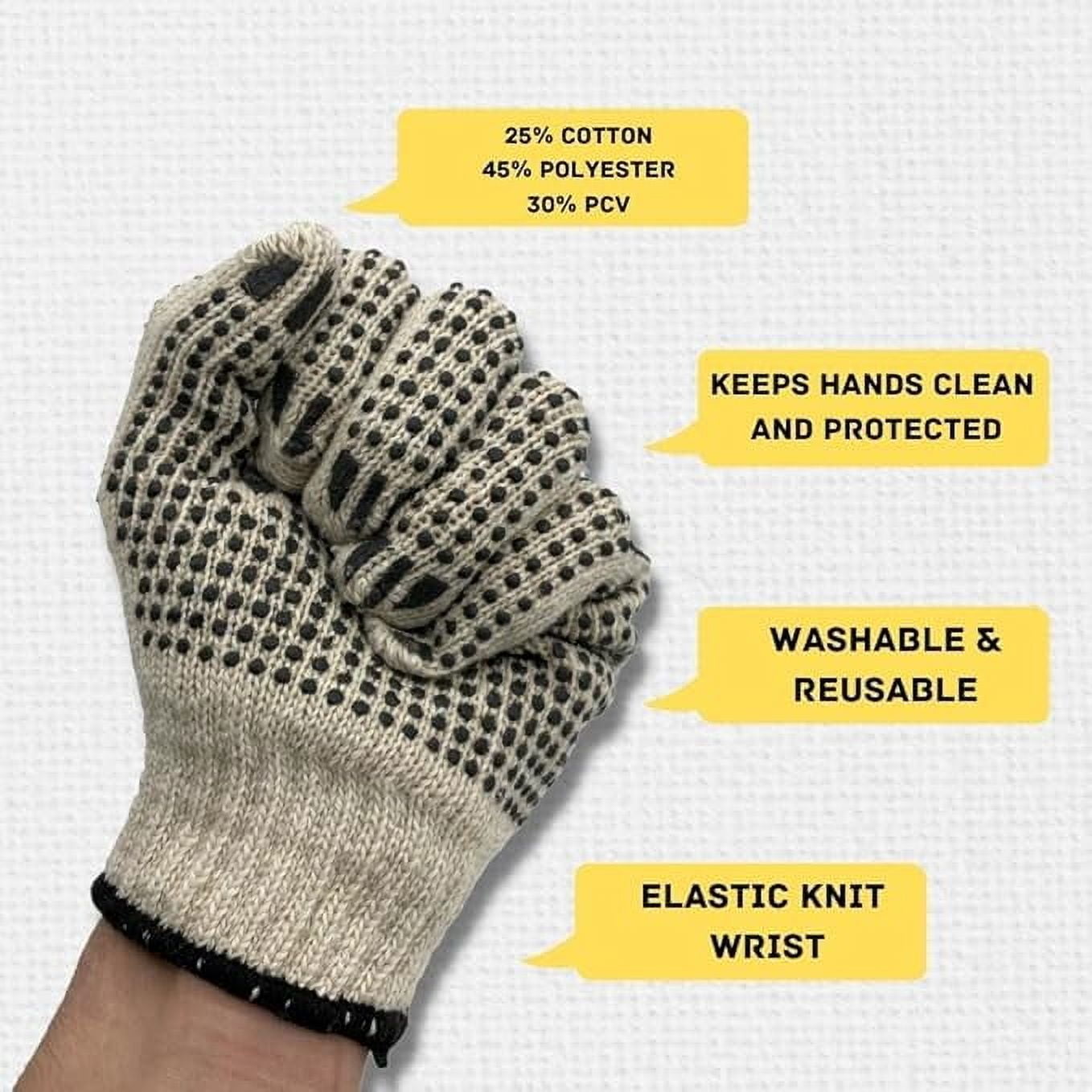 SSBM String Knit Work Gloves Men’s 10", PVC Dot, 24 Pairs, Tan, Cotton Blend, Reusable