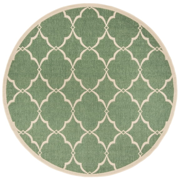 SAFAVIEH Beach House Sharla Geometric Indoor/Outdoor Area Rug, Green/Creme, 6'7" x 6'7" Round