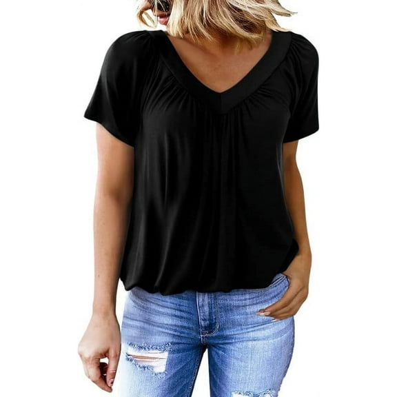 Women's Casual Summer T Shirts Short Sleeve V Neck Tops Tshirts