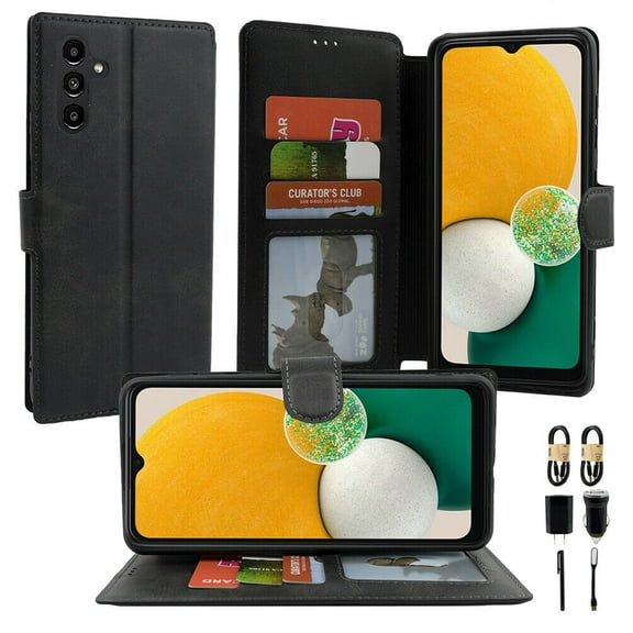 Value Pack for Samsung Galaxy A13 5G (NOT FIT A13 4G) with Tempered Glass Leather Case Phone Wallet Detachable Bumper Extra Pocket Screen Flip Cover