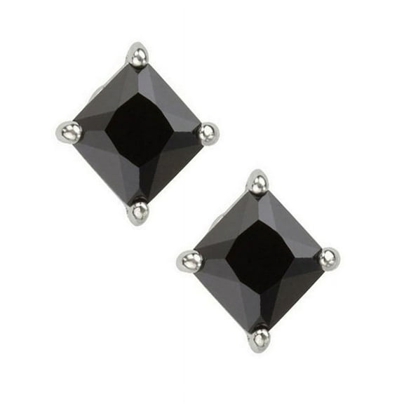 iJewelry2 Black Princess Cut Square CZ Sterling Silver Basket Set Stud Earrings 7mm
