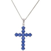 Lesa Michele Genuine Cubic Zirconia Lab-Created Lab-Created SapphireDiamond-Shape Cross Necklace in Sterling Silver