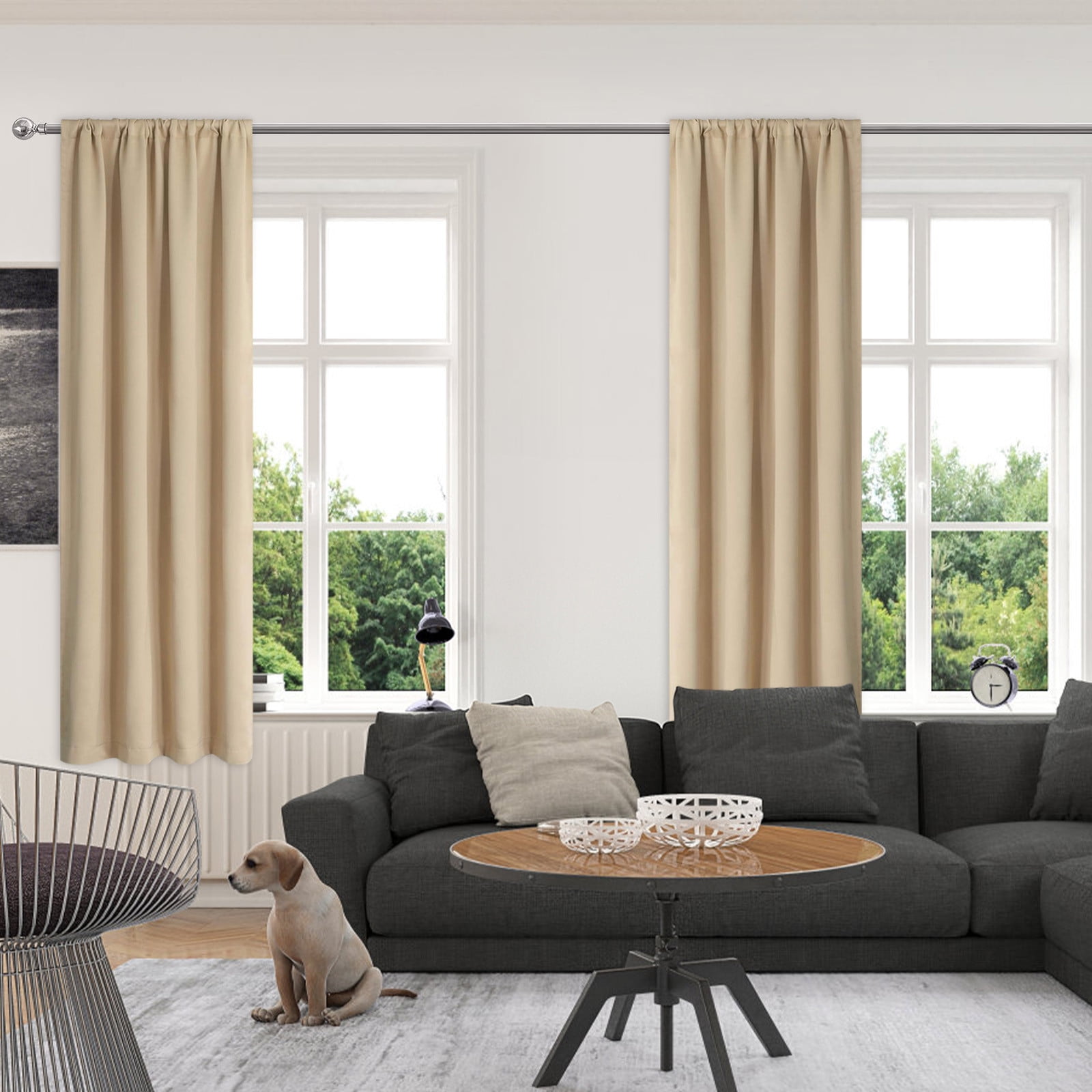 100% Blackout Curtains for Bedroom 84 Inches Long, Back Tab/Rod Pocket Living Room Drapes, Thermal Insulated Blackout Curtains 2 Panels Set, 38" W x 84" L, Beige
