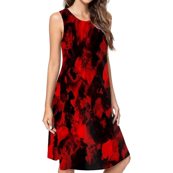 Red Black Red And Black Ink, Abstract Art Casual Sleeveless Loose Sundress Dress For Women Summer Dress Daily Woman