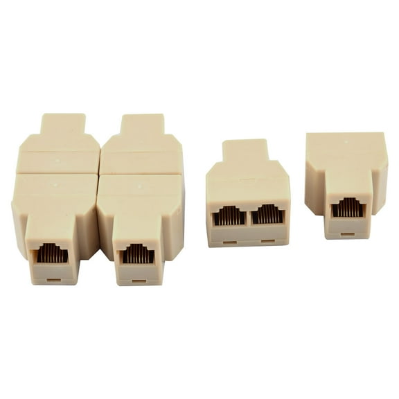 6 PCS RJ45 1 to 2 Dual Port CAT 5 CAT 6 LAN Ethernet Socket Connector Splitter Beige