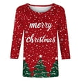 thumbnail image 5 of LEKWK Christmas Cat Shirts for Women Merry Xmas Crew Neck 3/4 Sleeve Tops Women's Christmas Blouse Tunic Holiday Tunic Tops for Women, 5 of 5