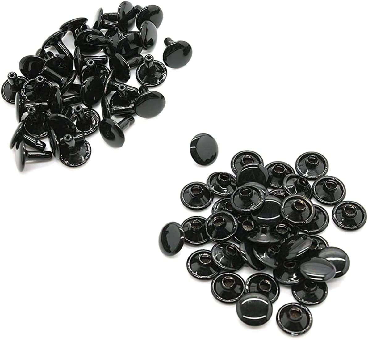 Trimming Shop 10mm Double Cap Rivets, Leather Rivets Tabular Metal Studs for Clothing Black, 100