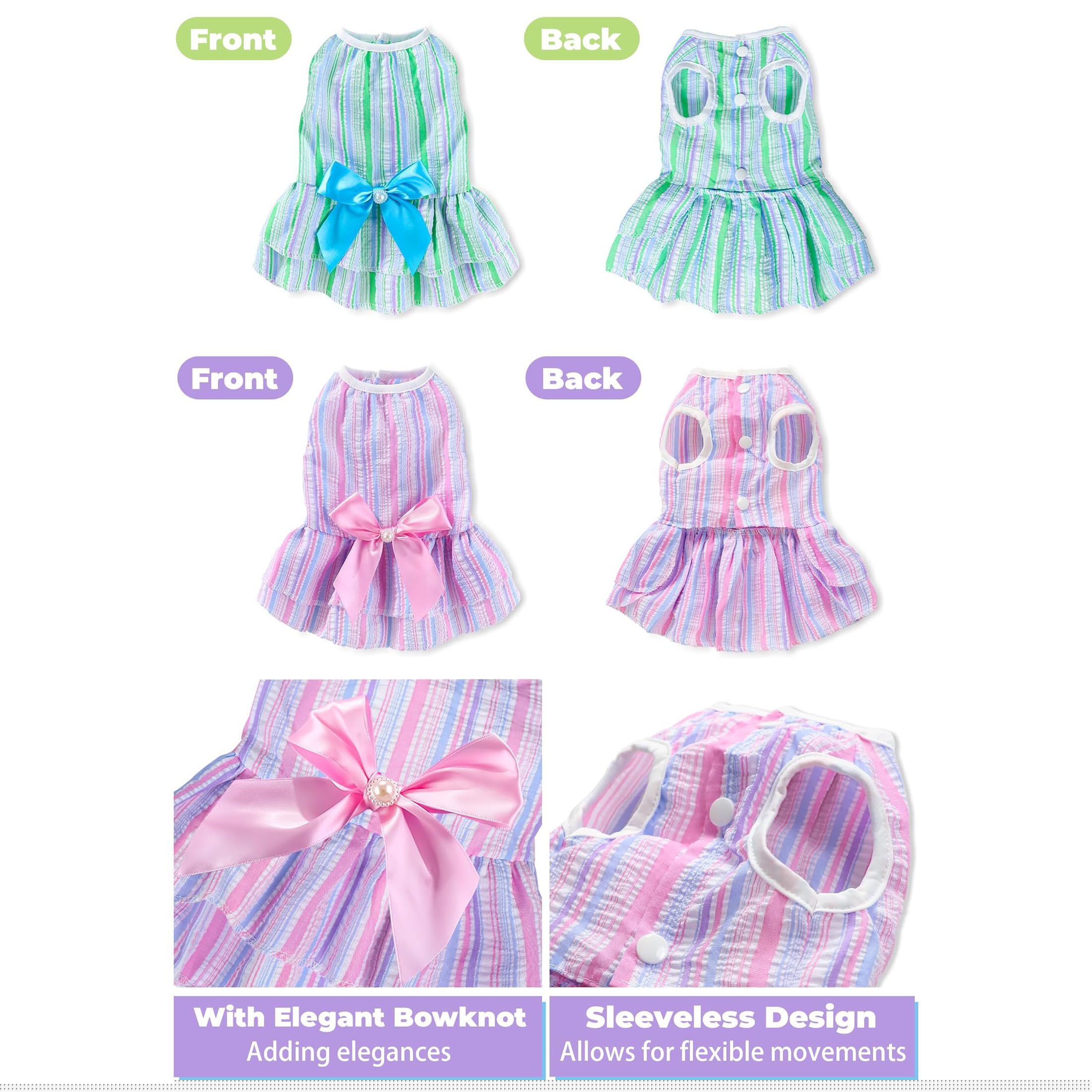 thumbnail image 5 of Riklu 4 Pack Dog Dresses for Small Dogs Girl, Cute Summer Puppy Clothes, Pet Dog Princess Dress with Sweet Bowknot, Doggie Outfits for Yorkie Chihuahua Cat Small Pets XS, 5 of 6
