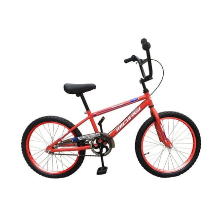 PlayWorld 20 In. BMX Steel Frame U-Brake Alloy Kid's Bicycle, One Piece Black Crank, Alloy Stem Black, Handlebar-ED and Seat Post-ED with Alloy Rims, Red