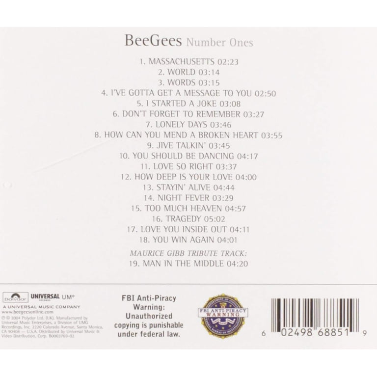 UME, Bee Gees - Number Ones CD, Includes 18 Greatest Hits, Final UME, Bee Gees - Number Ones CD, Includes 18 Greatest Hits, Final