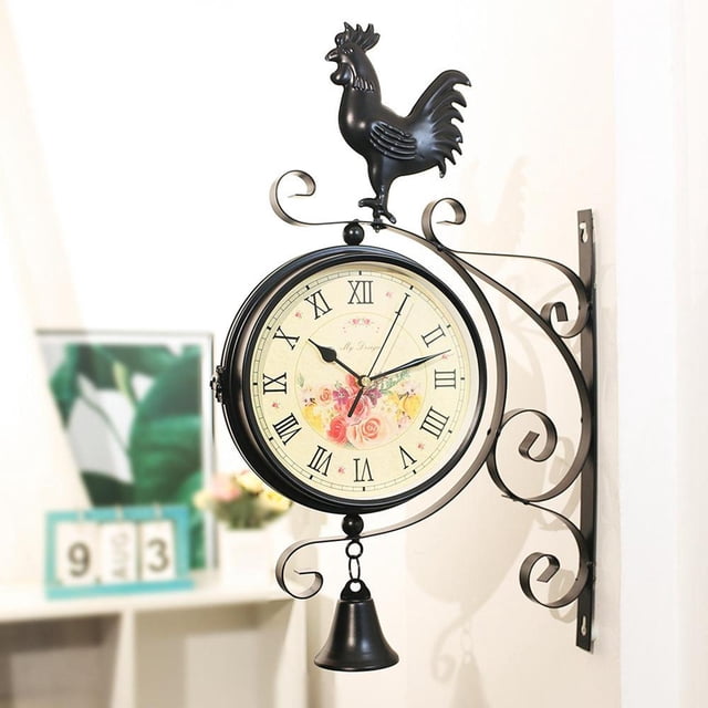 Antique Double Face Horloge Murale Extérieur Support Intérieur Décor Extérieur Noir Non-