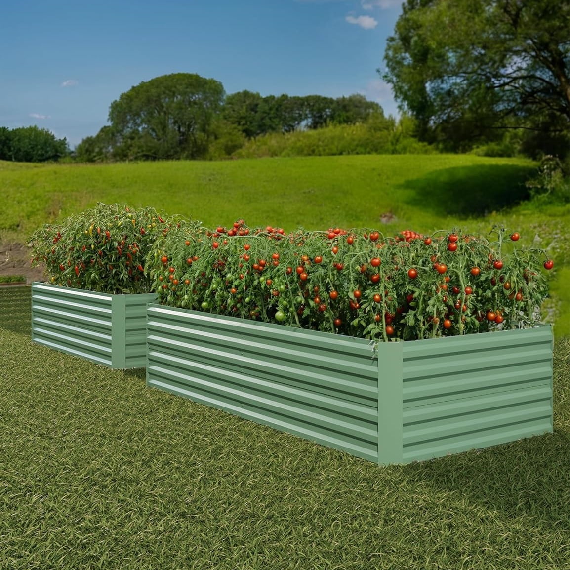 WildBreak Steel Raised Garden Bed, Square Shape, 8 x 4 x 2 feet, 2 Pack, Green