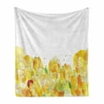 thumbnail image 1 of Floral Yellow Soft Flannel Fleece Throw Blanket, Watercolor Grunge Splash Hand Drawn Sunflowers, Cozy Plush for Indoor and Outdoor Use, 60" x 80", Yellow Apricot, by Ambesonne, 1 of 6