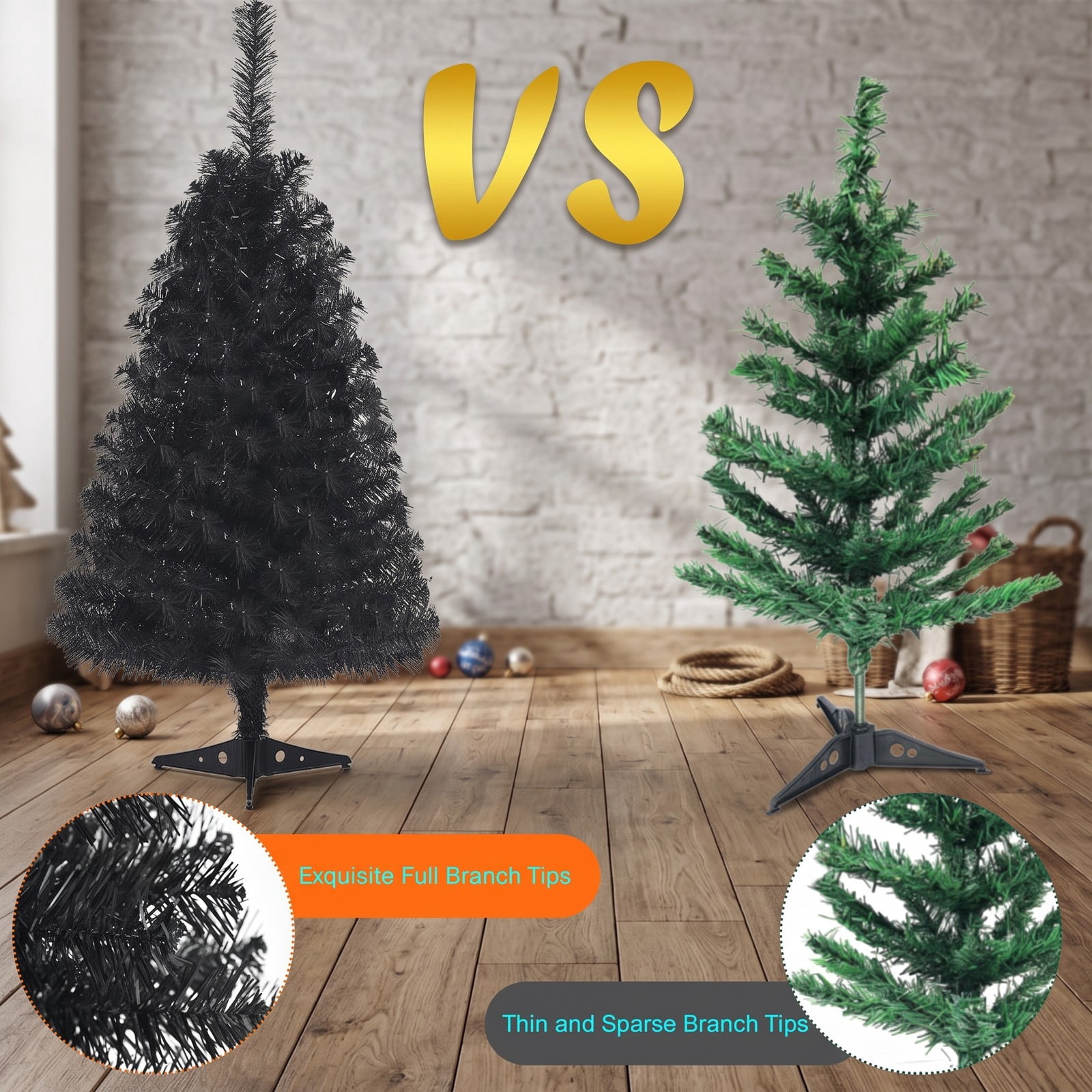 RUIE 3 Foot Unlit Artificial Christmas Tree, Mini Tabletop Halloween Xmas Pine Tree with Plastic Stand, 116 Branch Tips PVC Holiday Decor for Home Office Desk, Black