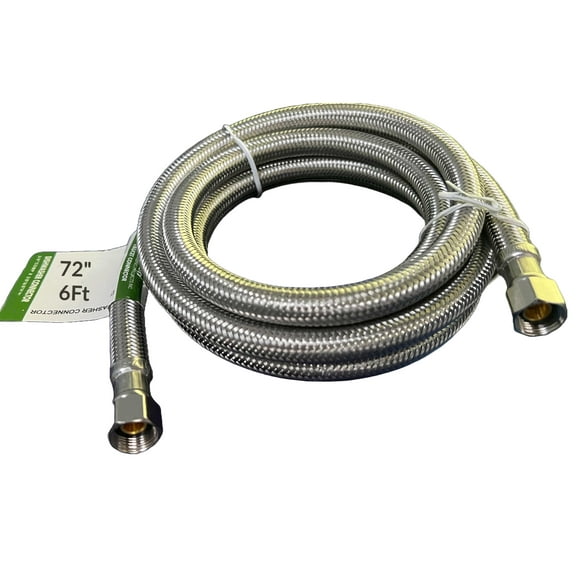 EZ-Fluid 72" X 3/8" Female Comp. x 3/8" Female Comp. 6FT Stainless Steel Dishwasher Water Supply Line Hose connector for Cold/Hot Water w/ 3/8" MIP x 3/8" Male Comp.Elbow-1