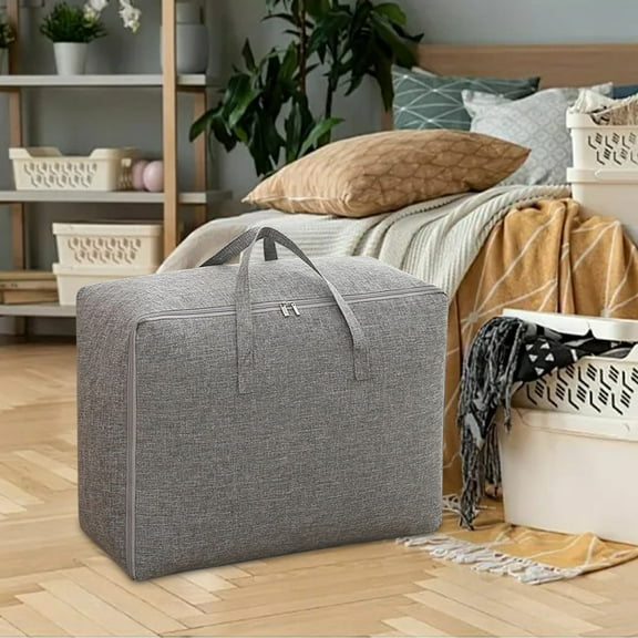 Hovmgk Cotton-Linen Quilt Storage Bag, Large Moving Sack, Clothing Organizer Bin, 60%Cotton+40%Linen Double Zipper, Home Moving Supplies, 10kg Quilt/15-20 Overcoat Storage, Large Families, Campers