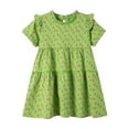thumbnail image 1 of Robes Décontractées pour Filles Été Imprimé Floral Col Rond Manches Courtes Midi Robe Décontractée Tenue de Vacances, Vert, 7-8 Ans, 1 of 5