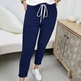 thumbnail image 2 of HXWCHs Women's Casual Drawstring Waist Ankle Trousers Pure Color Comfortable Everyday Wear Pants L Navy, 2 of 7