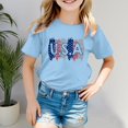 thumbnail image 2 of ZHUASHUM Tops For Girls Solid Color Cartoon Prints T Shirts Summer Round Neck Short Sleeve Tees Independence Day 4Th Of July Loveliness Tops 4-5 Years Sky Blue, 2 of 4