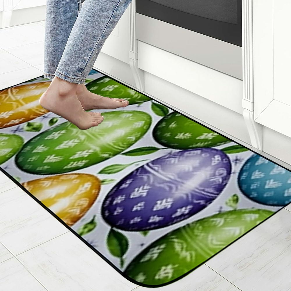 Qinduosi Front Door Mat Welcome Mat, Happy Easter Non-Slip Absorbent Indoor Door Mats, Durable Rubber Backing Floor Doormat for Entryway, Patio, Porch, Easter Eggs 19.68*47.24 in