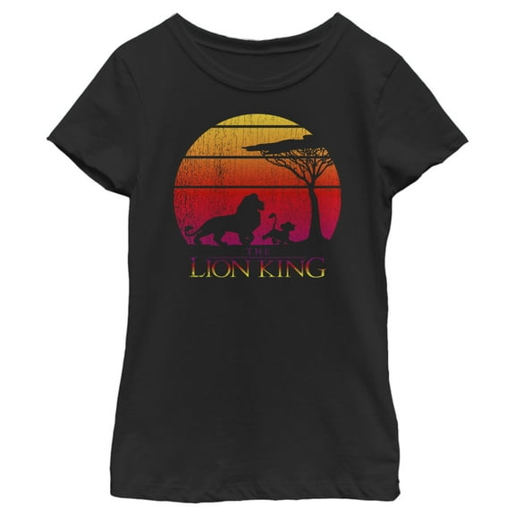Girl's Lion King Vintage Sunset Logo Graphic Tee Black Large