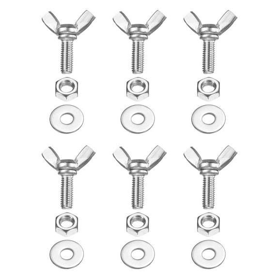 Uxcell M6-1 x 16 mm Wing Butterfly Screw, 6 Pcs Wing Nuts and Bolts Machine Fastener Thumb Hand Screws, Silver