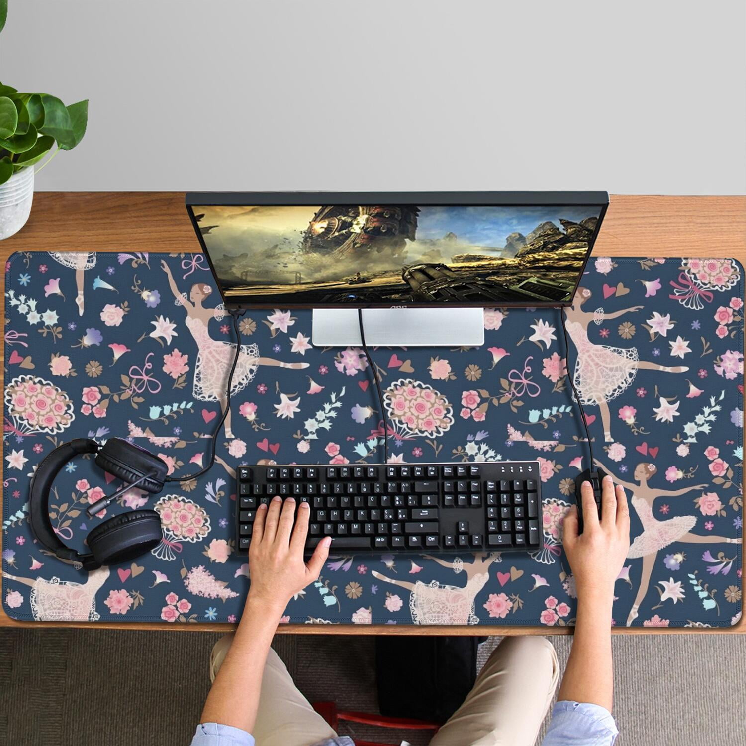 Long Mouse Pads for Desk,Rainbow Princess Pattern Desk Mats on Top Of Desks, Desk Mouse Pad Extra Large with 3mm Non-Slip Base and Stitched Edge for Gaming,Office,Work,Home 47.3"x23.6"