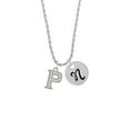thumbnail image 2 of Delight Jewelry Silvertone Crystal Initial - P - Silvertone Script Initial Disc - N - Charm Necklace, 20"+3", 2 of 4