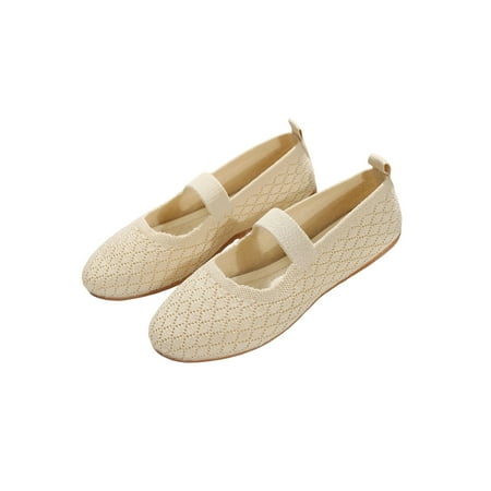 

Eloshman Women Flats Ankle Strap Casual Shoes Comfort Walking Shoe Dance Lightweight Slip On Non-Slip Beige 6.5