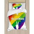 thumbnail image 3 of Pride Duvet Cover Set King Size, Artful Illustration of Colorful Heart Symbol LGBT Colors Love Wins Hashtag Peace, Decorative 3 Piece Bedding Set with 2 Pillow Shams, Multicolor, by Ambesonne, 3 of 3