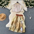 thumbnail image 2 of Camiseta de manga corta para mujer, conjunto de falda de dos piezas, camisa informal con cuello de Polo, falda estampada ceñida de cintura alta, Verano, 2 of 5