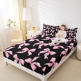 thumbnail image 3 of Manfei Pink Checkered Bows Black Print Bed Sheets for Girls, Cute Ribbon Bows King Sheets, 4-Piece, 3 of 5